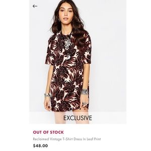 Reclaimed Vintage T-Shirt Dress In Leaf Print